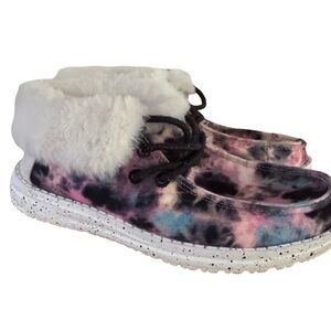 Girls Hey Dude Tie-Dye Faux Fur Lined Shoes